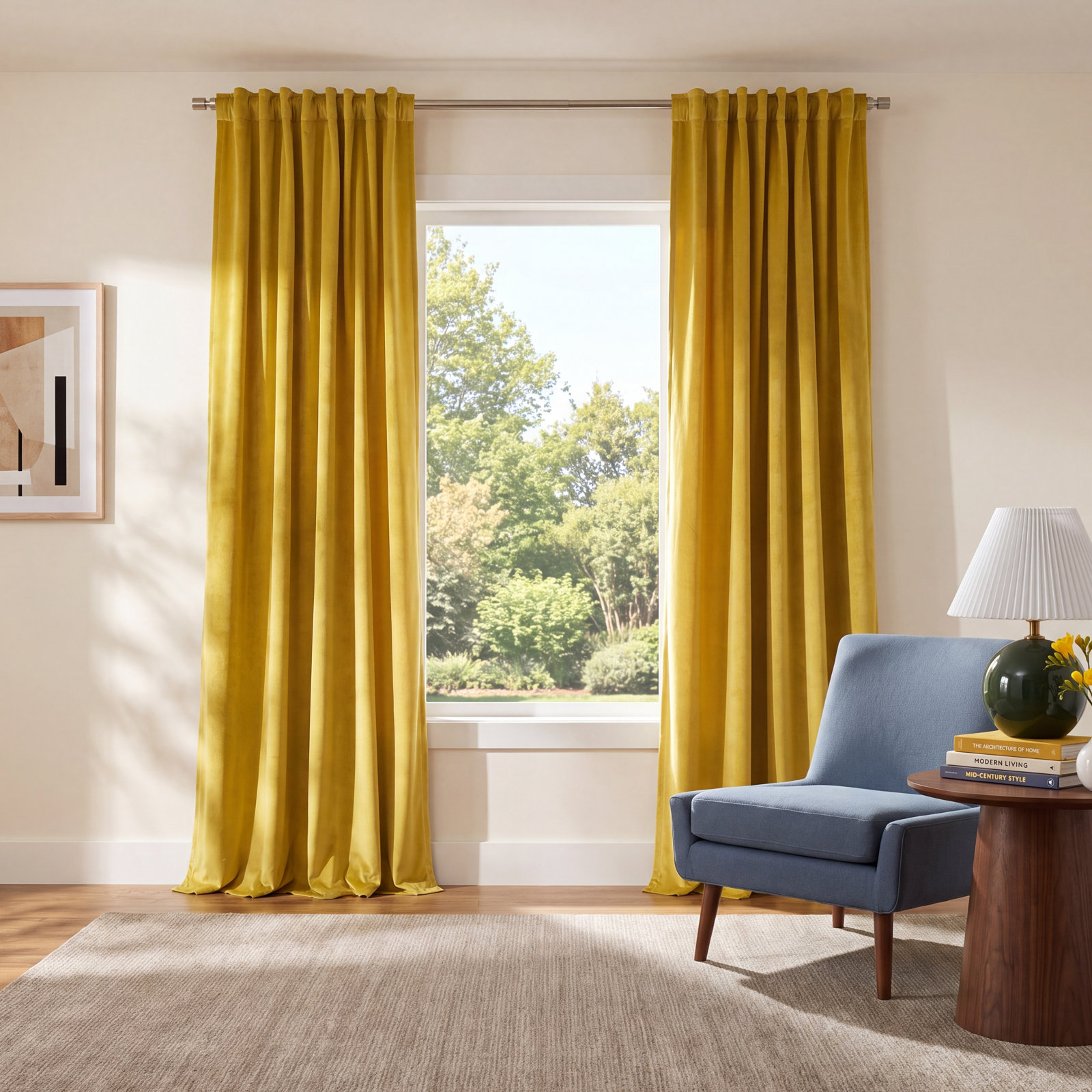 Matte Velvet Room Darkening Curtain Panel Set, 52" W x 108" L, 64 Lime