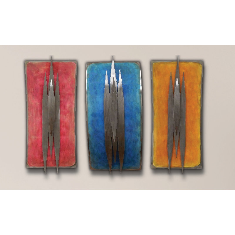 Tryptich Handmade Abstract And Geometric Wall Decor on Metal