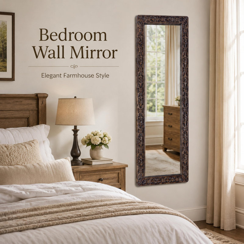 Miroir mural rustique en bois massif - Brun brûlé