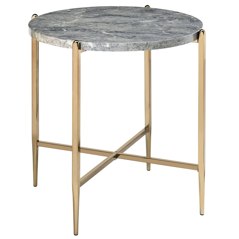 Table de bout chic gris et champagne avec amplement d'espace pour le salon