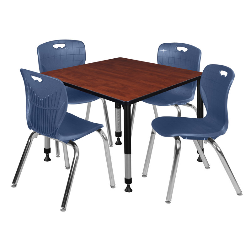 Ensemble de table de salle à manger et de chaises Kee Square, Cerise / chrome / bleu marine, H 34 po x L 42 po x l 42 po