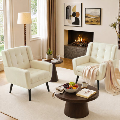 Tufted Upholstered Wide Back Armchair（Set of 2）