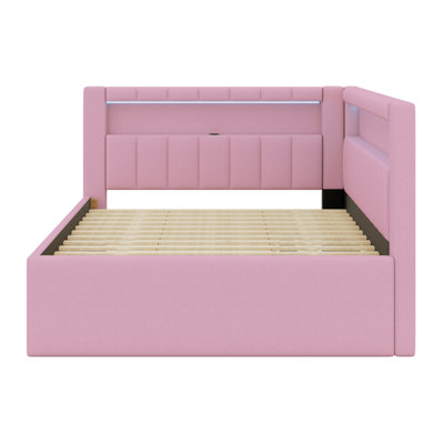 Upholstered Platform Bed With USB Ports And LED Belt, With Trundle