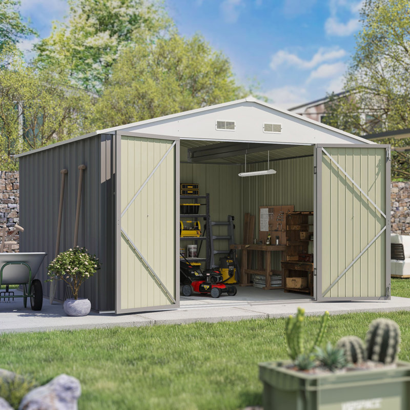 10 ft. W x 10 ft. D Metal Storage Shed, Gray/White