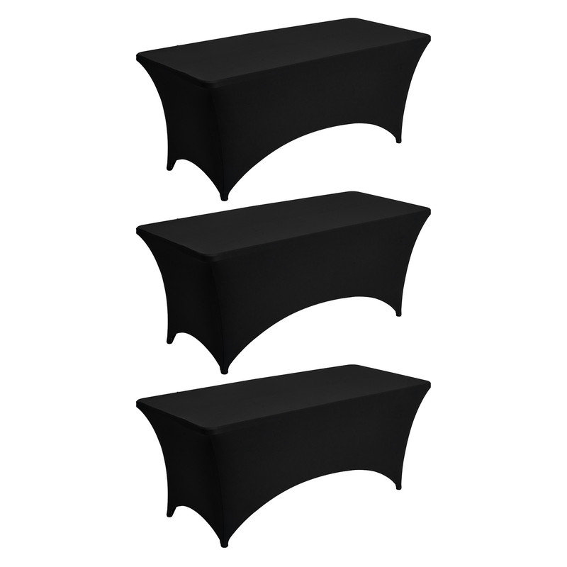 Paquet de 3 nappes noires extensibles de 6 pi pour les fêtes à domicile - Housse de table ajustée en spandex pour tables de salle à manger rectangulaires, lavable et résistante aux plis