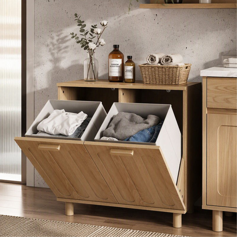 Armoire à linge inclinable avec panier amovible, rangement pour le linge dissimulé, unité de rangement pour le linge de salle de bain, support de rangement autoportant pour la maison