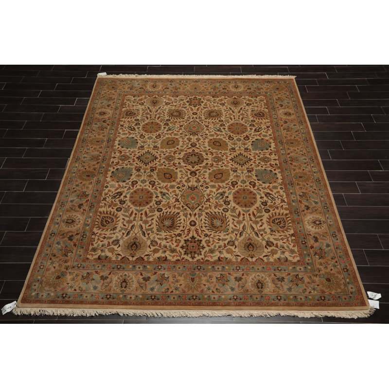 Tapis de zone en laine noué la agra brune 8 pi x 9 pi 1 po one-of-kind Slatington