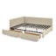 Structure de lit grand capitonné avec rangement capitonné, canapé-lit en velours avec dossier et accoudoirs, beige-1468194428