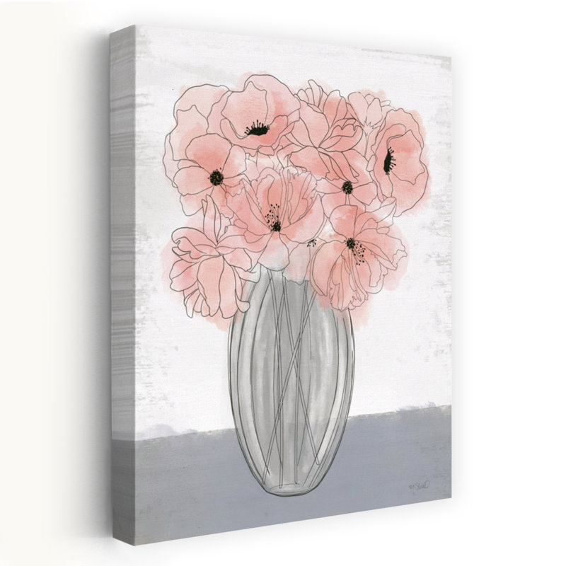 Coquelicots dans un vase, art contemporain de fleur de coquelicot, H 36 po x l 24 po