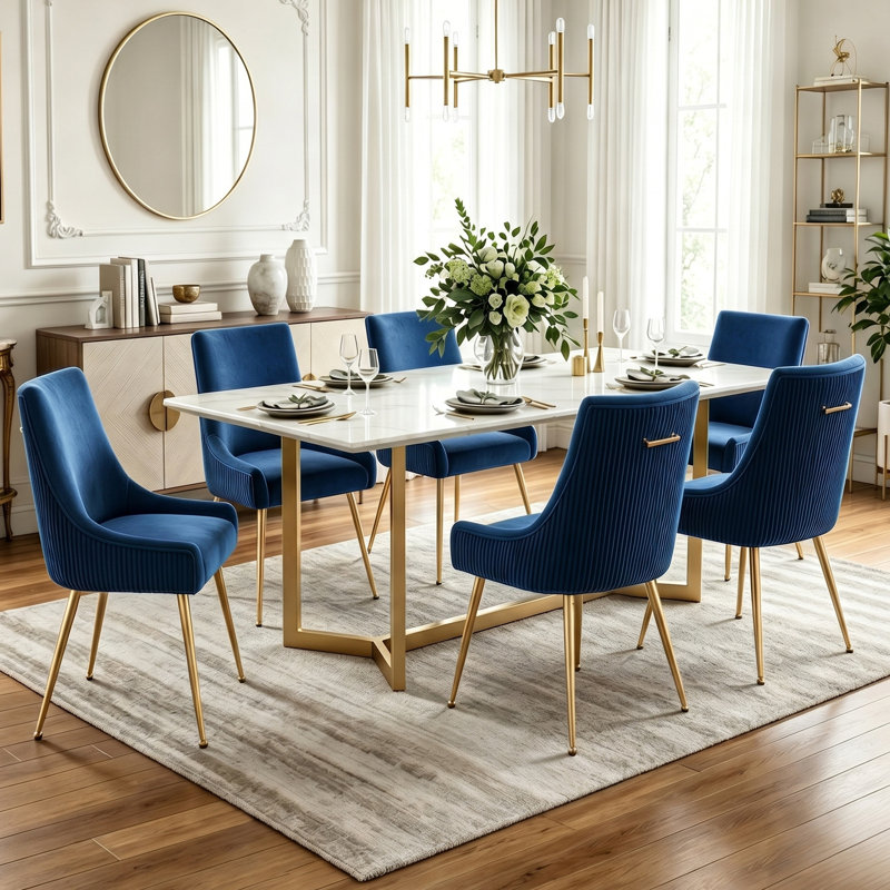 Chaise d'appoint rembourrée en velours avec pieds dorés , Bleu, Doré