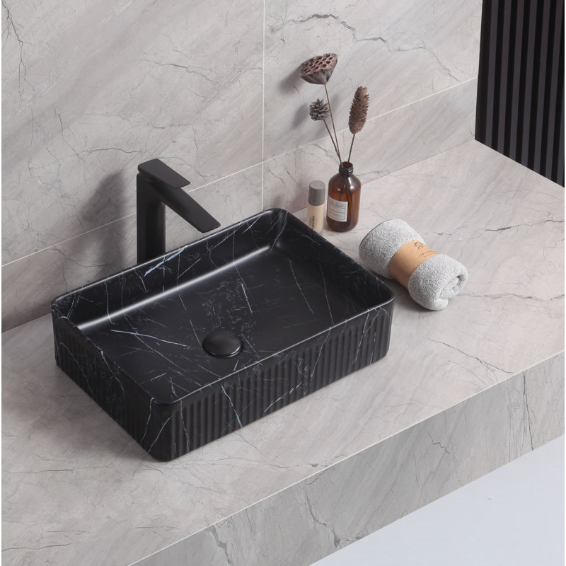 Ivy Bronx Conagher 500mm L x 340mm W Ceramic Rectangular Sink, Black Marquina