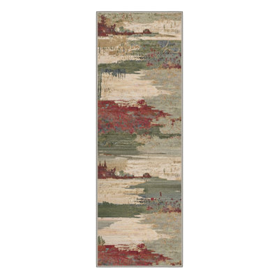Abdul Abstract Painting Machine Washable Terracotta Indoor Area Rug With Non-Slip Backing