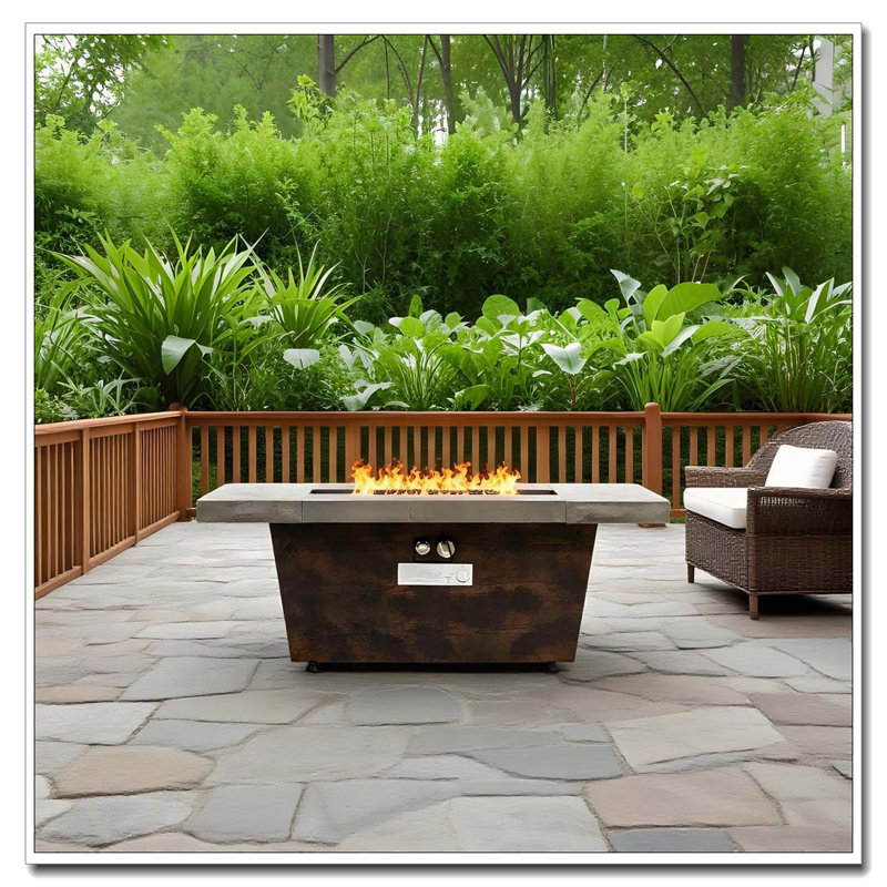 Table de foyer rectangulaire avec effet de texture imitant le ciment, table de foyer d'extérieur de 50000 BTU pour le patio, la cour et le jardin