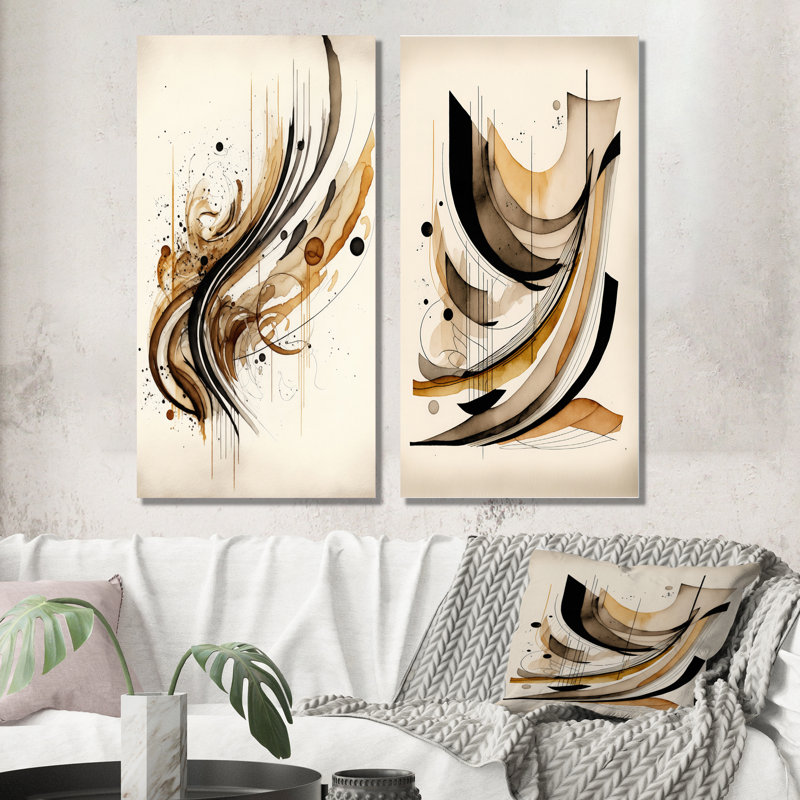 2 pièces sur toile - mouvement brun et noir, Toile tendue, H 32 po x l 32 po