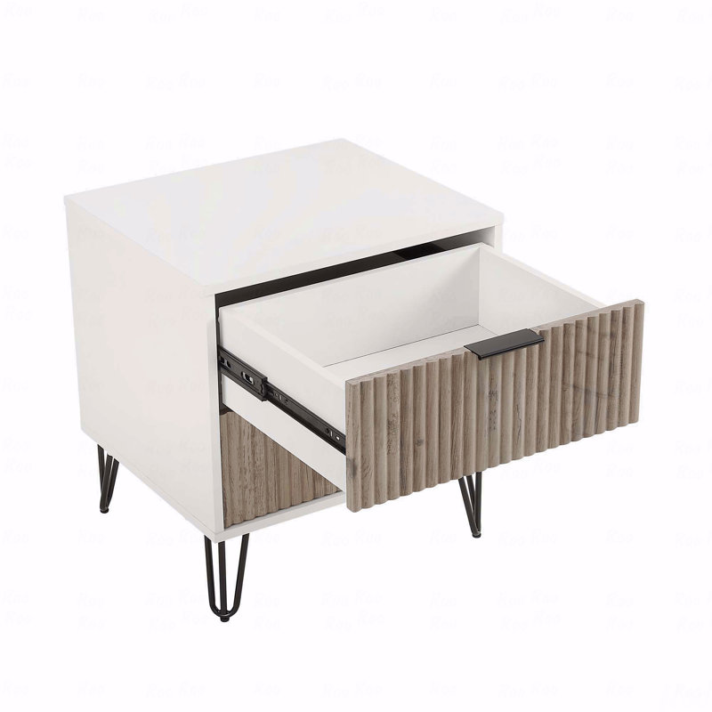Table de chevet 2 tiroirs Dumbo, Blanc / gris rustique