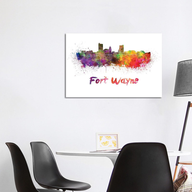 Fort Wayne Skyline In Watercolour by Paul Rommer - Wrapped Canvas Print, 66.04cm H x 101.6cm W x 1.91cm D