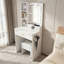 Table de coiffeuse compacte avec miroir, lumières DEL réglables, prise de courant, support pour sèche-cheveux et tabouret pour les petites chambres-129372704