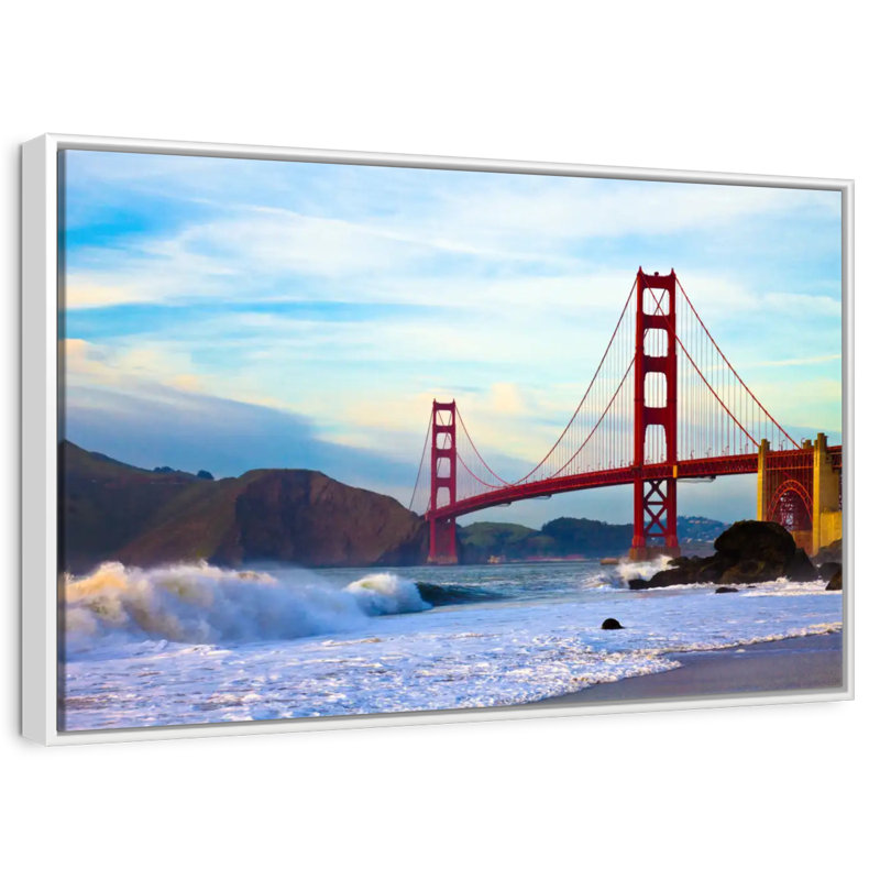 Golden Gate Bridge, San Francisco, Cadre flottant blanc, 46 po x 31 po
