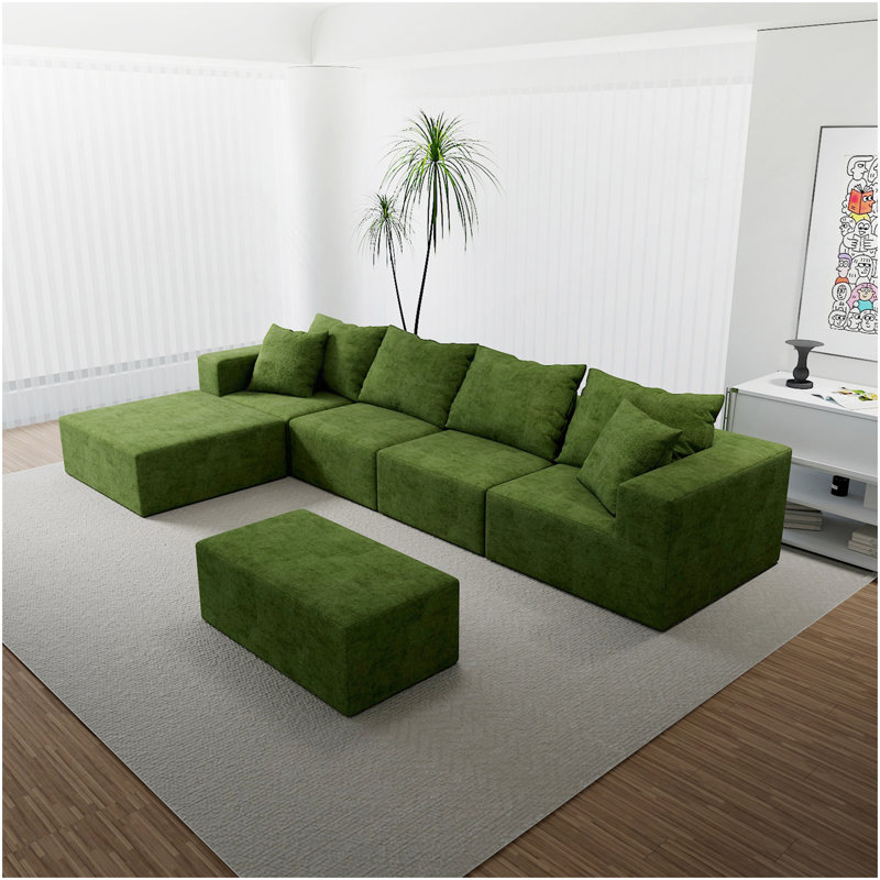 Canapé modulaire convertible en tissu microfibre, H 24 po x l 132 po x P 38,6 po, Vert