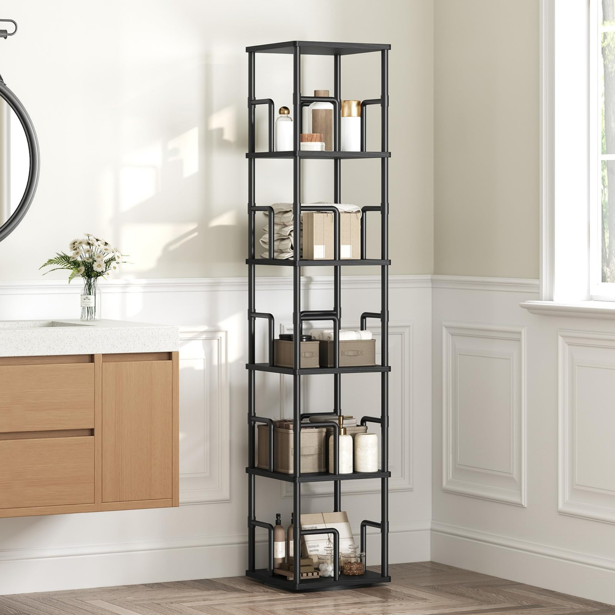17 Stories 5-Tier Rotating Bookshelf, Freestanding Corner Bookshelf ...