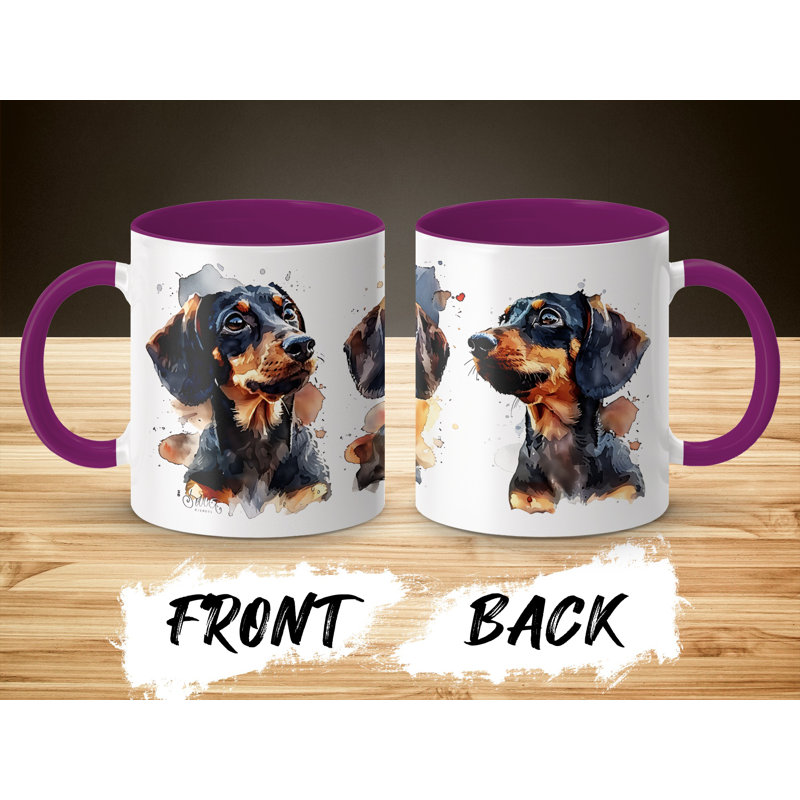 11oz Watercolour Dachshund Design Coffee Mug, 3