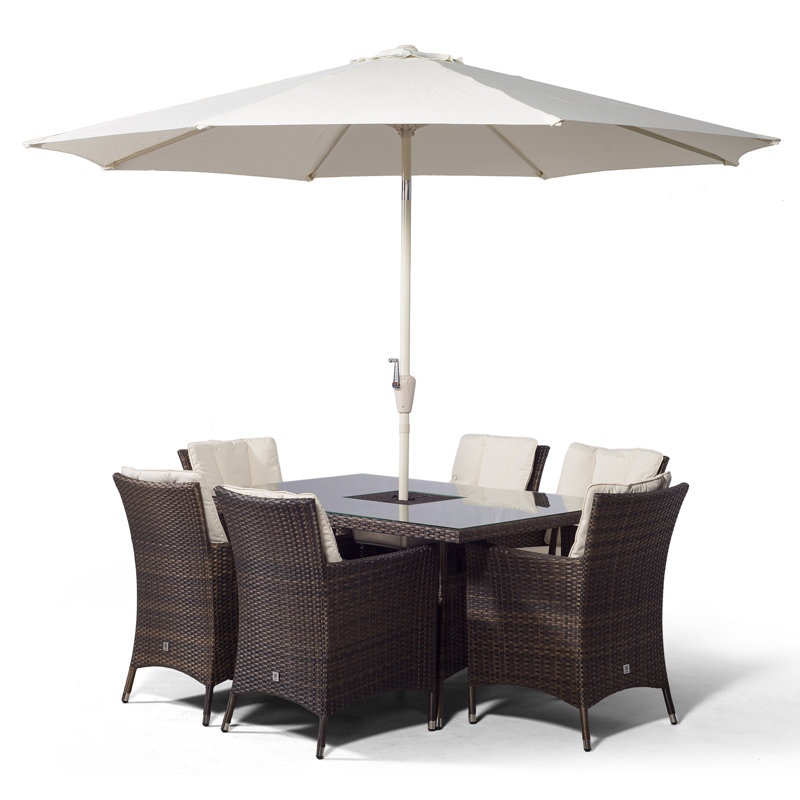 Karcher 6 - Person Wicker Patio Dining Set with Rectangular Table , Cushions Included, Brown