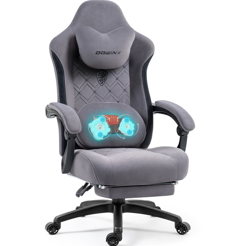 Dowinx Fabric Gaming Chair with Heated Massage, High Back PC Chair with Pocket Spring Cushion, Gray