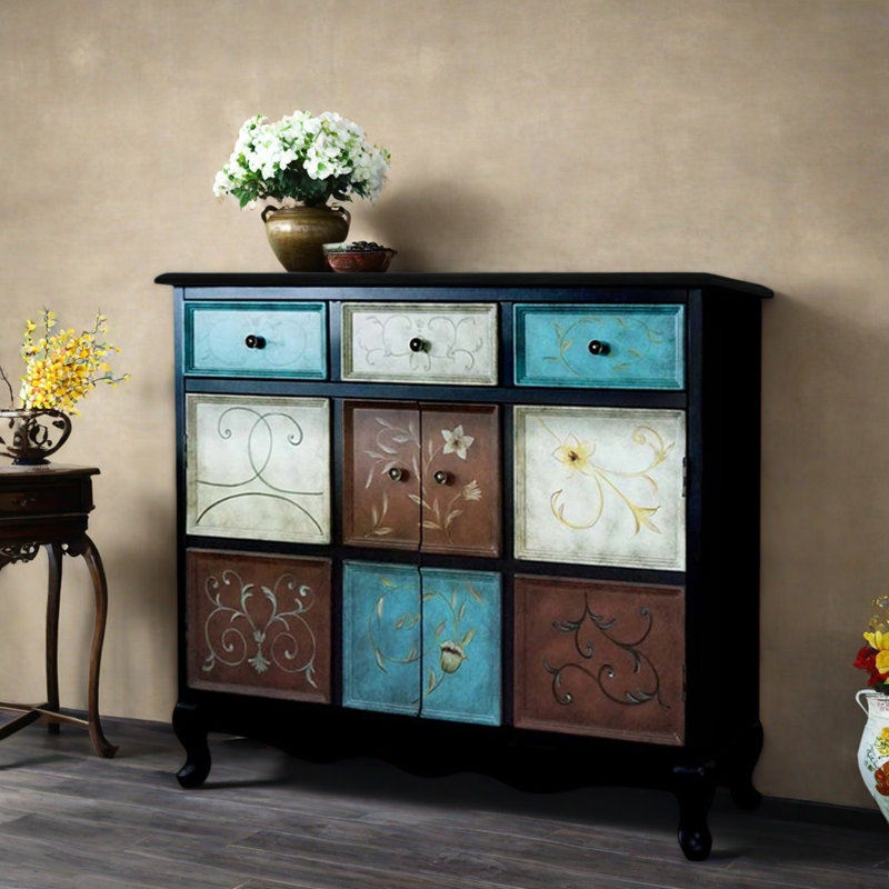 Armoire de couloir en bois massif American Retro, H 39,4 po x l 43,3 po x P 14,2 po, Noir