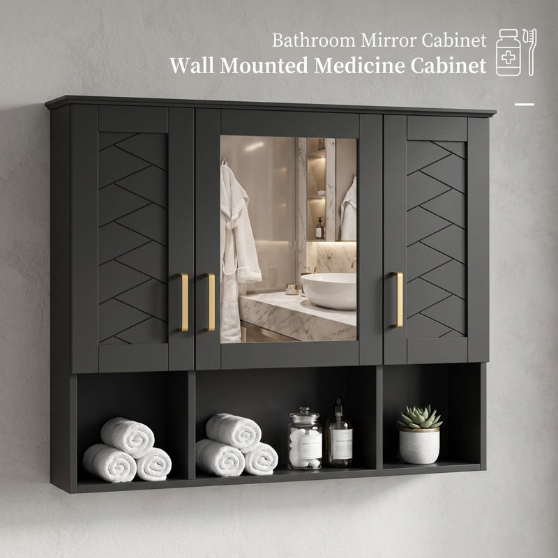 Armoire à pharmacie murale deux-en-un avec tablettes réglables, portes à fermeture en douceur et miroir haute définition pour le rangement de salle de bain moderne