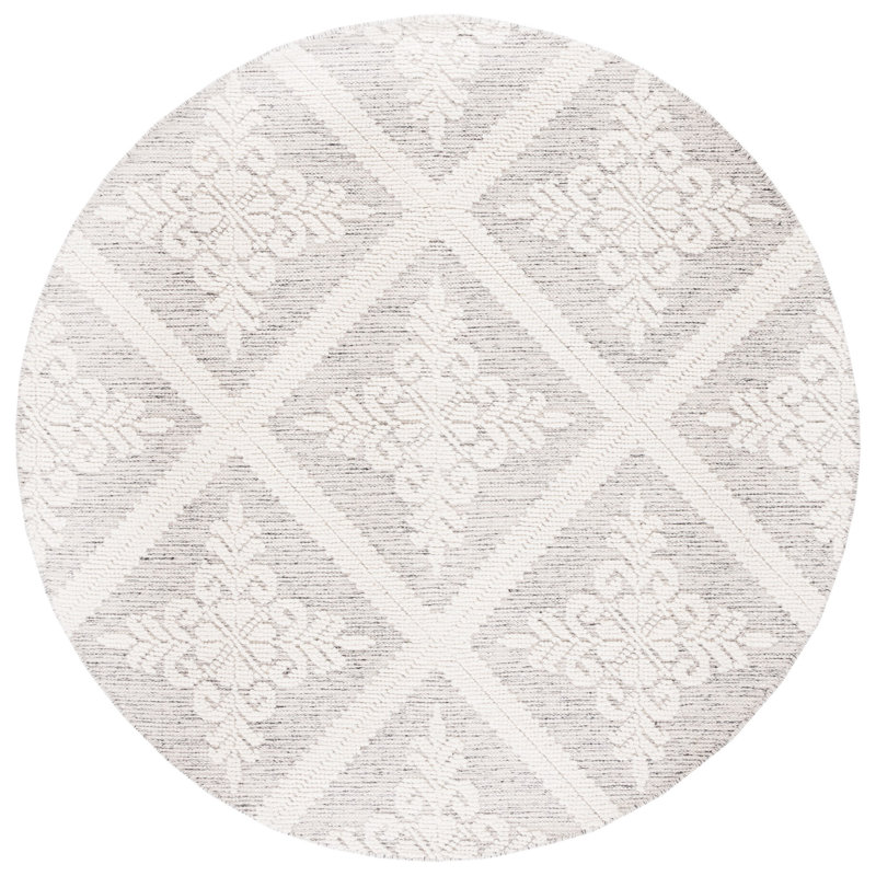 Vermont Hand Woven Wool Damask Rug, Round 6'