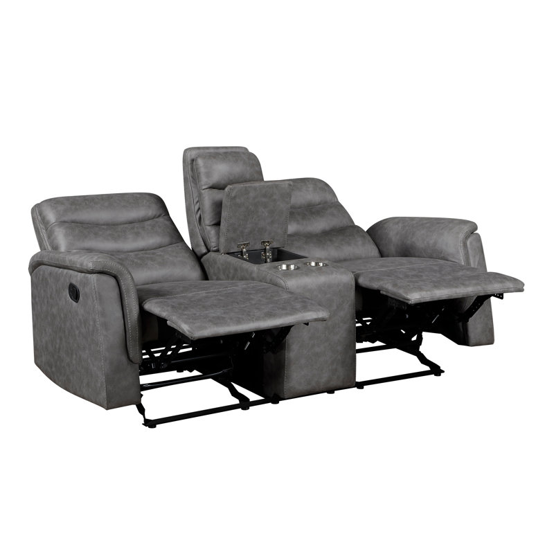 Ensemble canapé inclinable 2 pièces avec fauteuil, console de rangement, porte-gobelets et rembourrage en mousse pour un confort optimal - Mobilier de salon