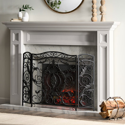 Iron Fireplace Screen To From Flying Embers - 54.41" W X 2.04" D 35.81" H Ornate For A Chic Look