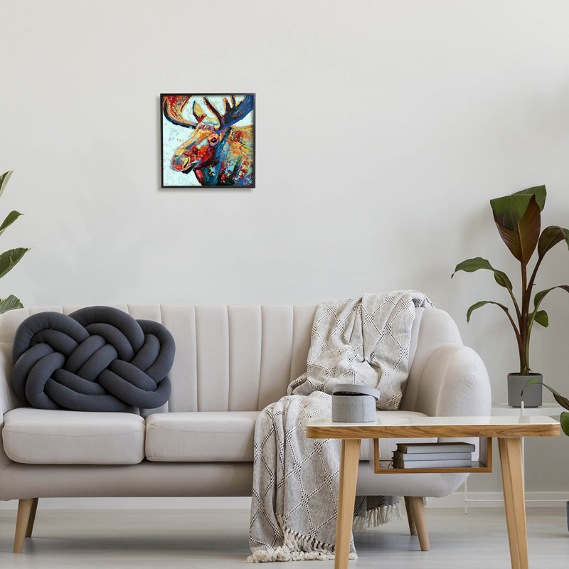 «Moose Portrait», art de la giclée moderne par Jen Seeley, Giclée encadrée noir minuit, H 12 po x l 12 po x P 1,5 po