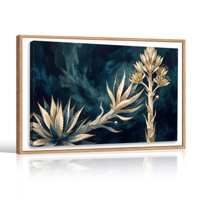 Art mural bleu sarcelle et plante d'agave avec tige en fleurs