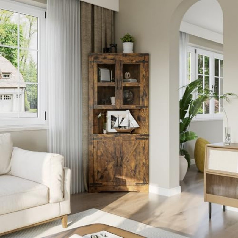  69" Tall Corner Cabinet with Doors, 6-Tier Corner Storage Cabinet with Doors, Space Saver Shelf for Bathroom, Bathroom Floor Cabinet