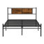King Size Metal Bedframe,Headboard With Wood Panel Decoration,Black-2103755747
