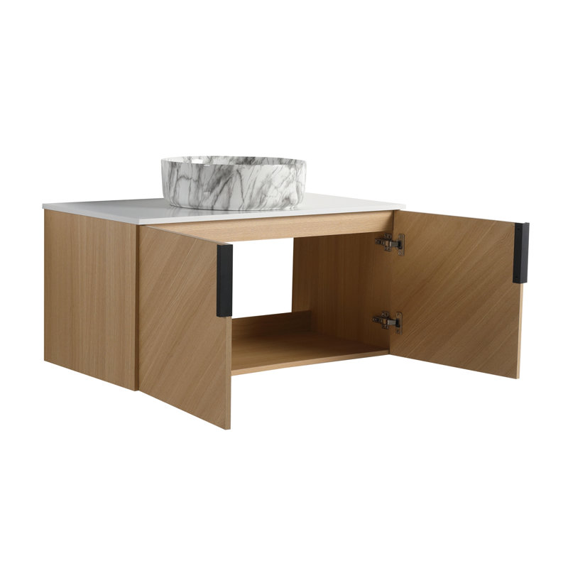 Meuble-lavabo de salle de bain avec lavabo en céramique et dalle de pierre artificielle