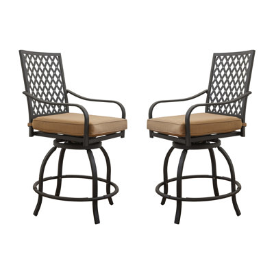 Tabourets pivotants kaki pour la vie en plein air - Coussin de siège rotatif et de soutien à 360 degrés pour terrasse de jardin, bistro, bar pivotant, 2 chaises pivotantes, siège souple, structure métallique