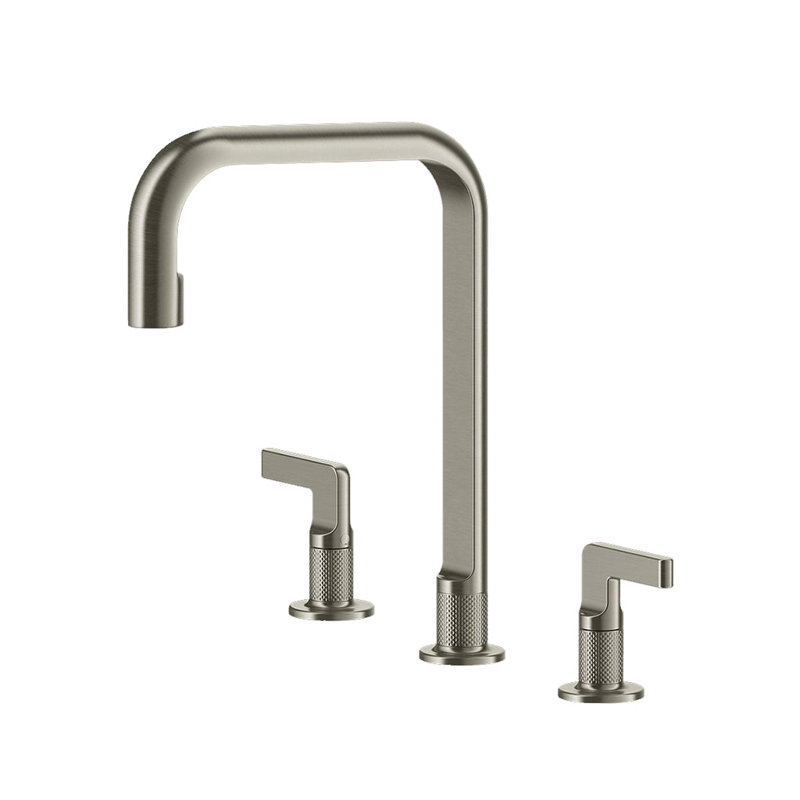 Metro Knurled High Widespread 12" Bathroom Faucet + Universal Click-Clack Drain – Matt Black, Brushed Nickel