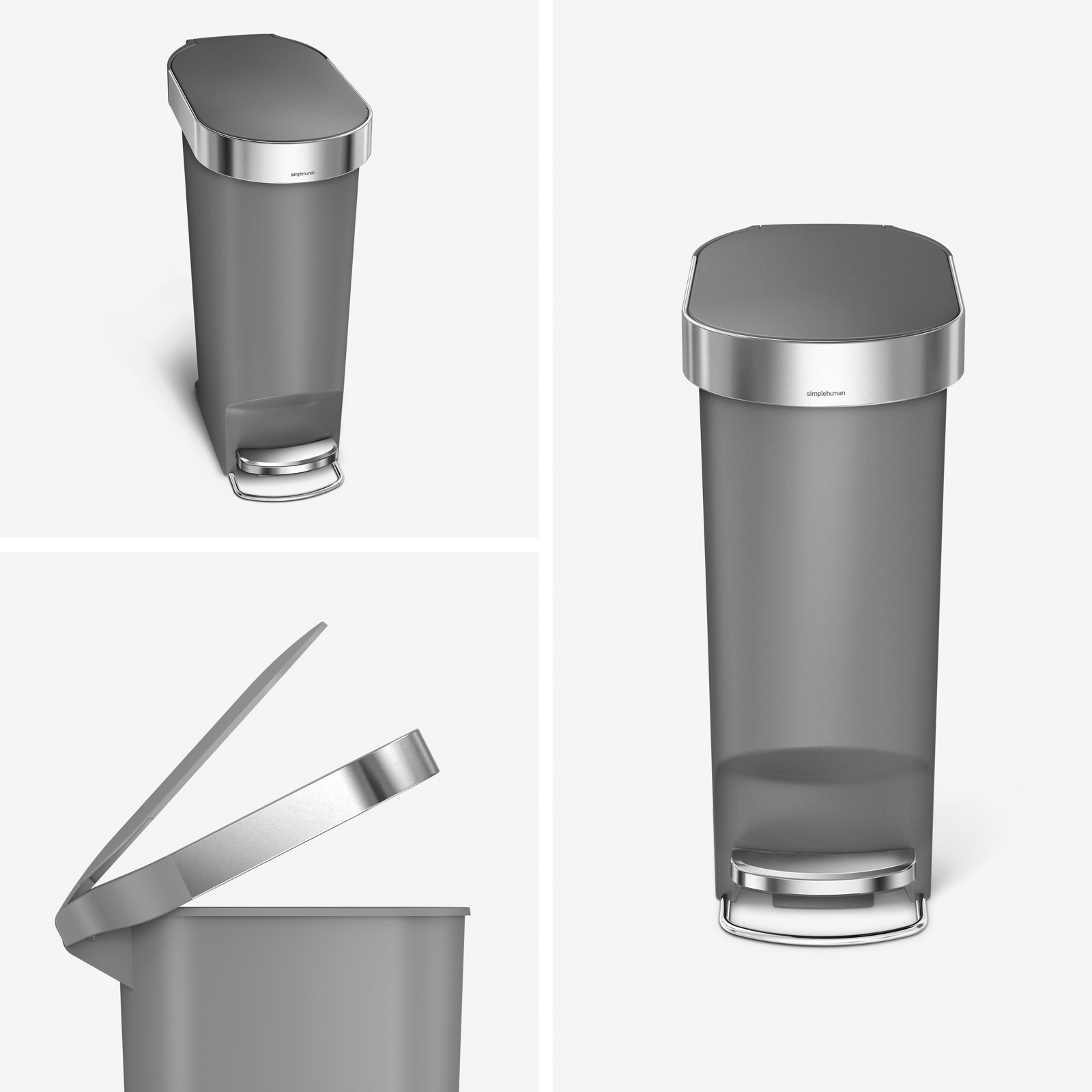 simplehuman 10.6gal Slim Step-On Trash Can, Gray