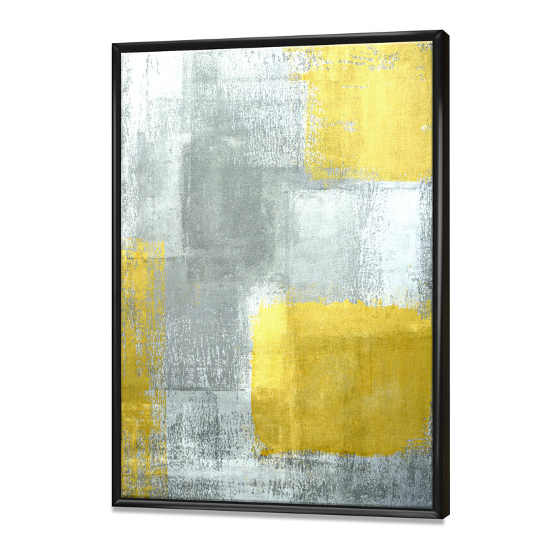 «Gray and Yellow Blue Abstract», reproduction d'art sur toile, H 40 po x l 30 po x P 1,5 po, Cadre flottant noir