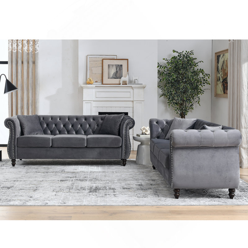 3-Seater + 3-Seater Combination Sofa.Grey Velvet