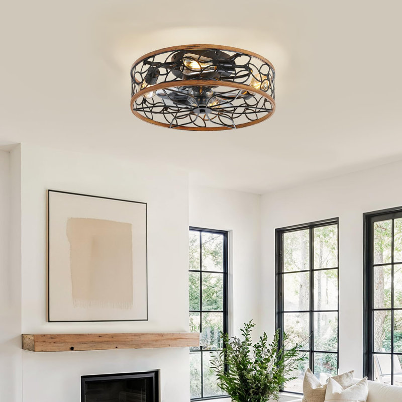 Ventilateurs de plafond en cage avec lumières, Noyer