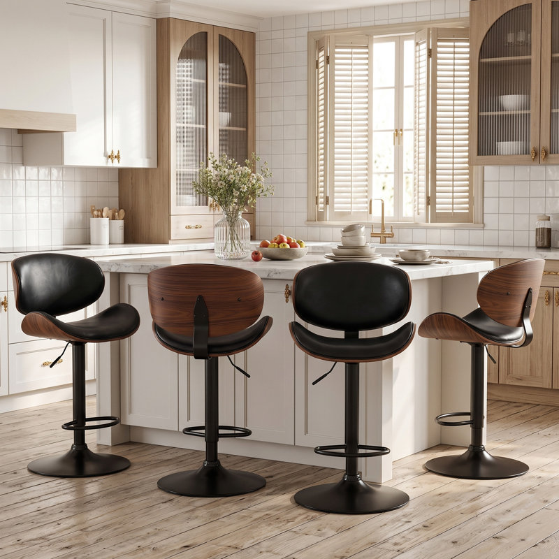 Tabouret de bar pivotant à hauteur réglable avec structure en métal, Noir, 4