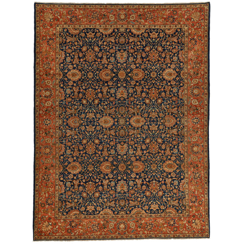 Tapis traditionnel bleu marine et rouille 9 x 12