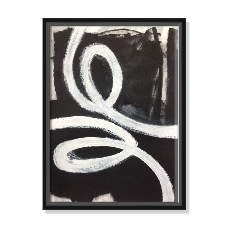 White Swirly Swirls 1 - Floater Frame Print on Canvas, Black Framed, 155cm H x 104cm W x 5.1cm D
