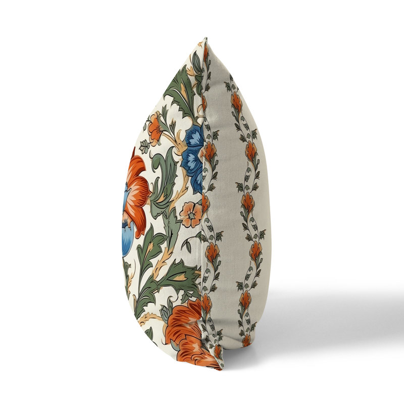 Coussin Mughal Era Garden Treasures Broadcloth, Vert/rouge, H 26 po x l 26 po
