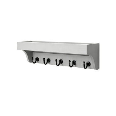 Farmhouse Key Holder Wall Mount with 5 Hooks Shelf Grey, Decorative Storage for Wall