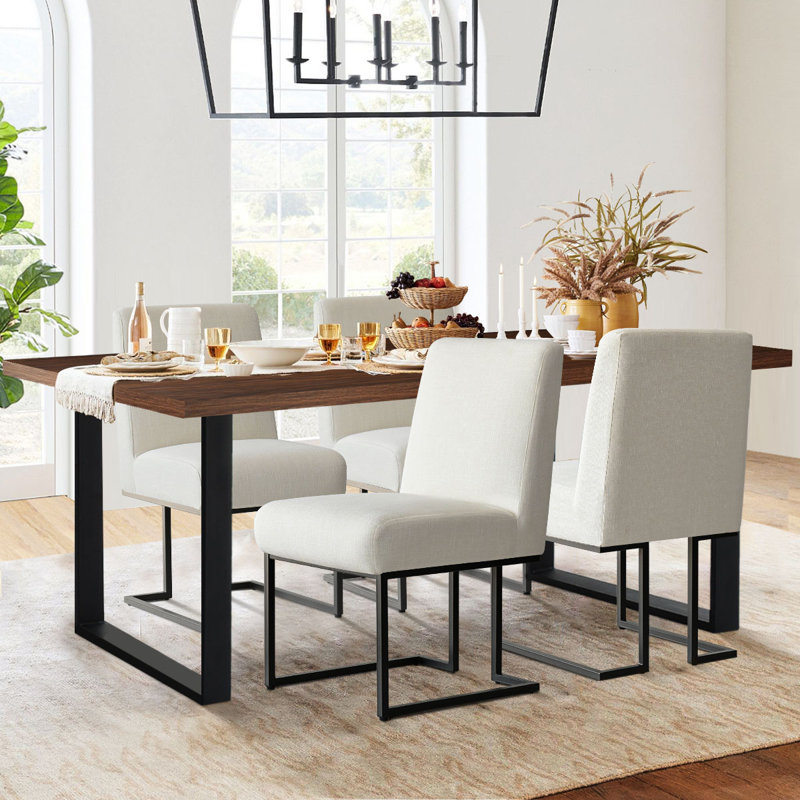 Cederick 4-Person Dining Set with Rectangular Table, Walnut, Cream