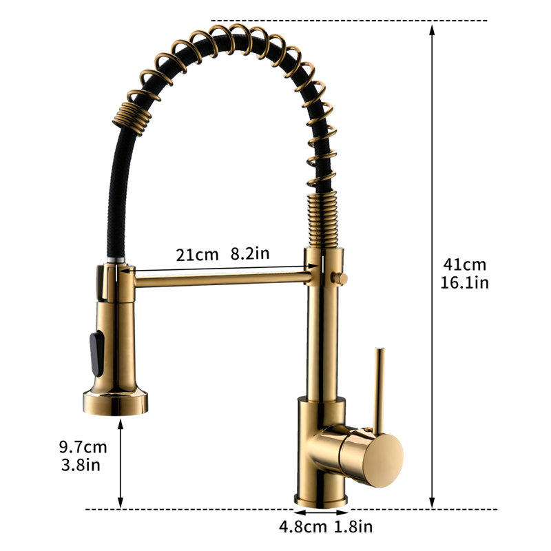 Robinet de cuisine commercial en noir et or avec rétractable - fonctionnement à fuites, finition de surface facile à nettoyer, options de sortie d'eau polyvalentes, revêtement rétractable, intensité de jet réglable